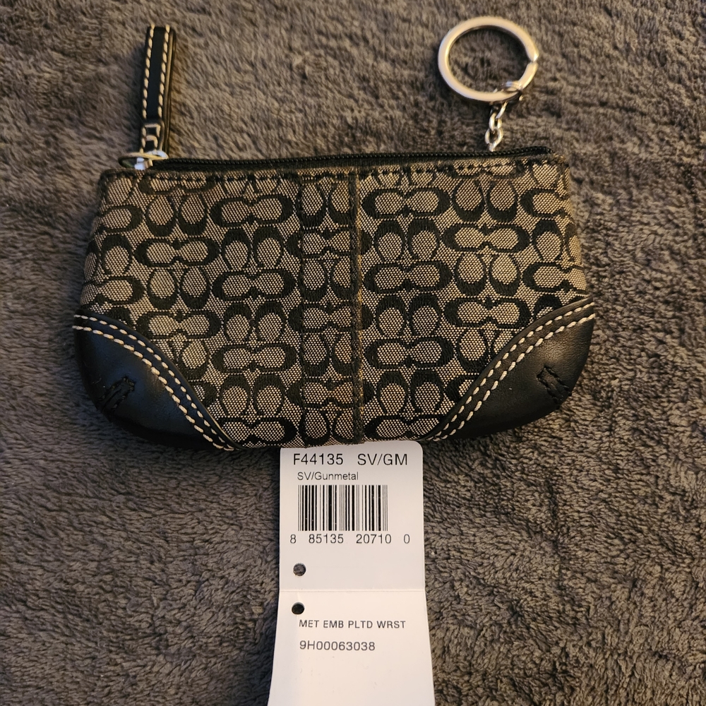 Coach Black and Tan Signature Key & Card Holder